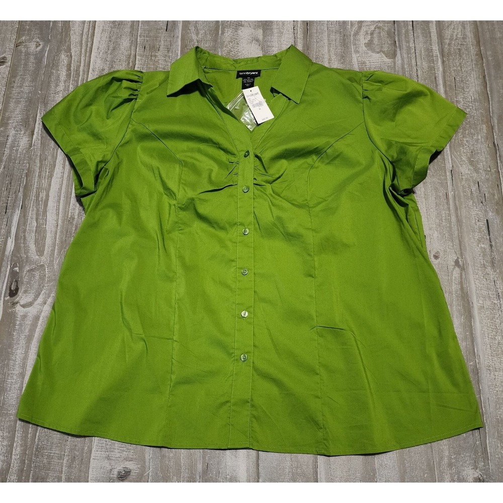 Lane‎ Bryant Blouse Womens Size 26 Green Short Sleeve Ruched V Neck Collar NWT